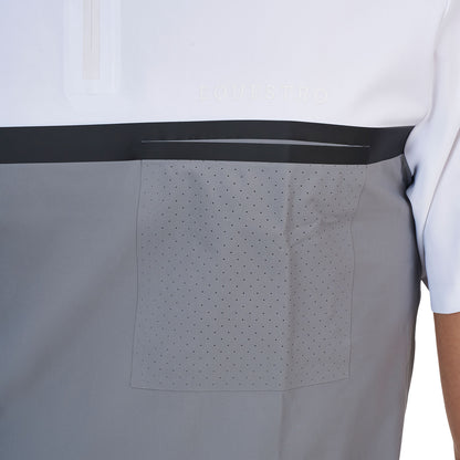 Polo concurso hombre Equestro Ridertechnology manga corta y cremallera - White/Mockingbird