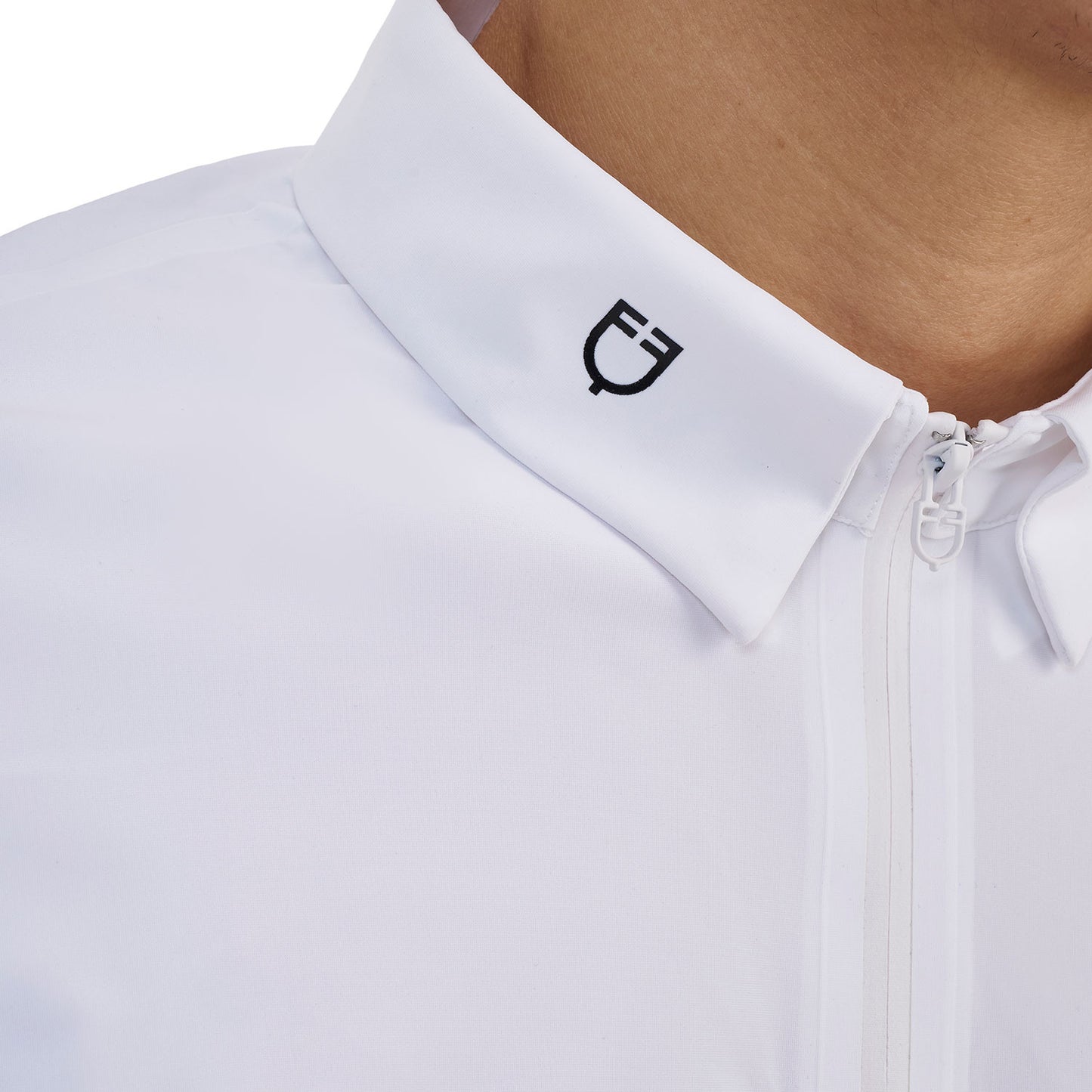 Polo concurso hombre Equestro Ridertechnology manga corta y cremallera - White/Mockingbird