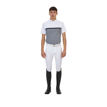 Polo concurso hombre Equestro Ridertechnology manga corta y cremallera - White/Mockingbird