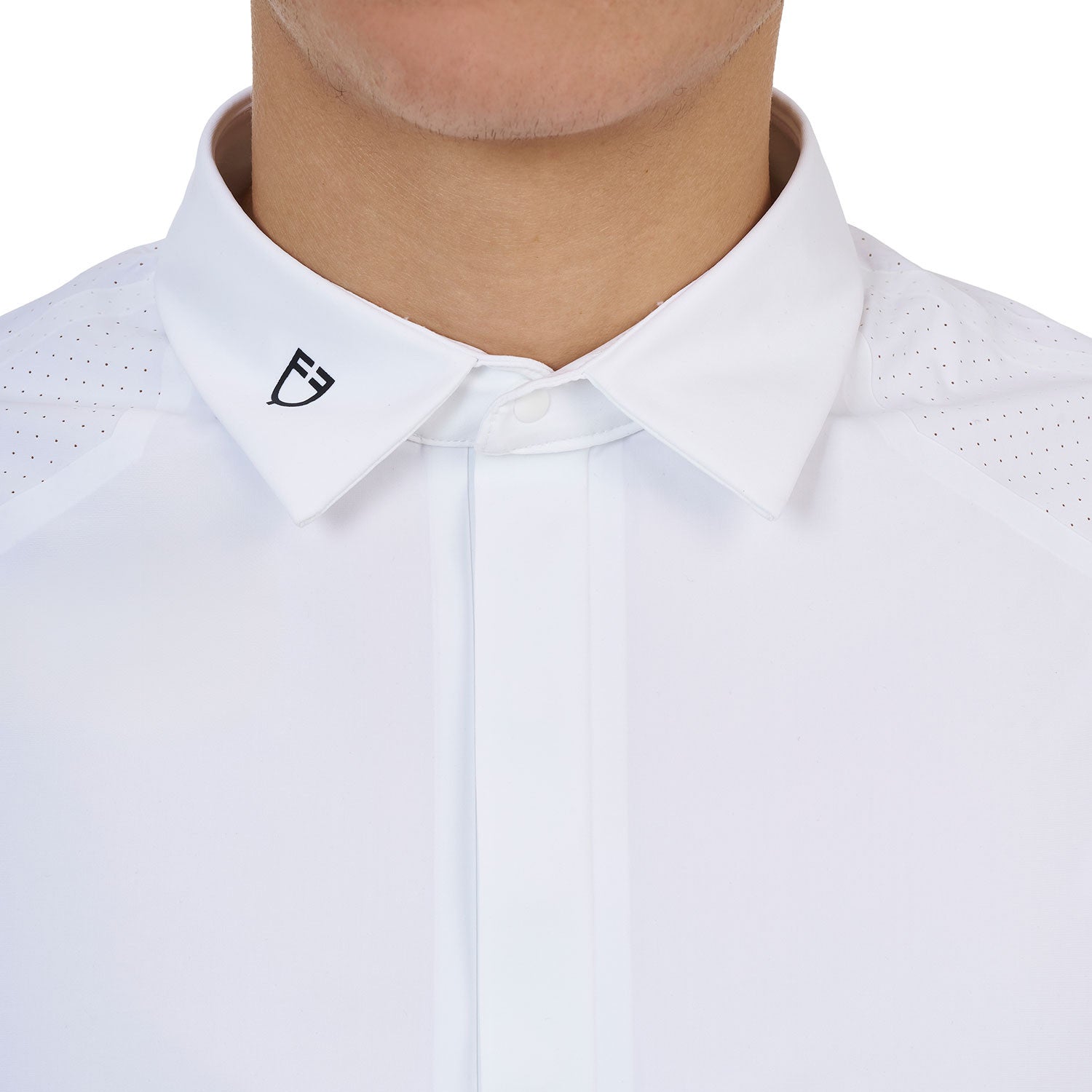 Polo concurso hombre Equestro Ridertechnology manga corta botones - Blanco