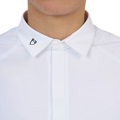 Polo concurso hombre Equestro Ridertechnology manga corta botones - Blanco