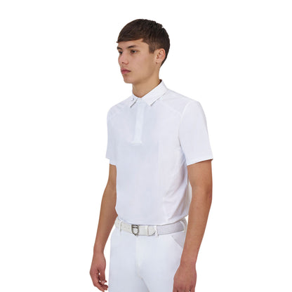 Polo concurso hombre Equestro Ridertechnology manga corta botones - Blanco