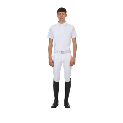 Polo concurso hombre Equestro Ridertechnology manga corta botones - Blanco