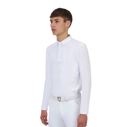 Polo concurso hombre Equestro Ridertechnology manga larga botones - Blanco