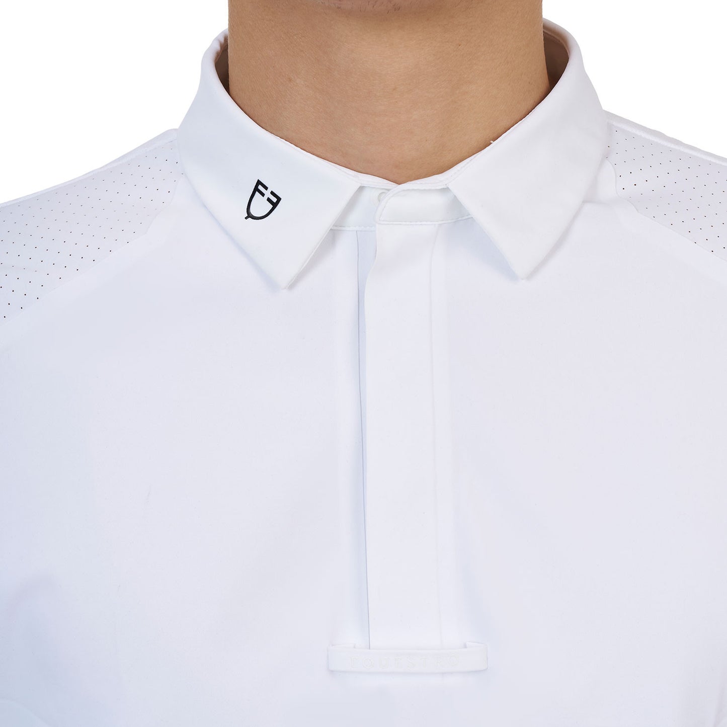 Polo concurso hombre Equestro Ridertechnology manga larga botones - Blanco
