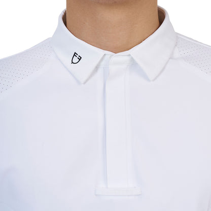 Polo concurso hombre Equestro Ridertechnology manga larga botones - Blanco