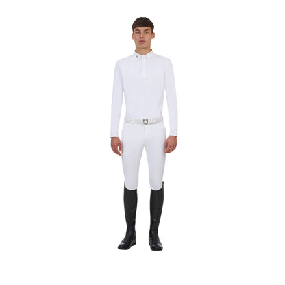 Polo concurso hombre Equestro Ridertechnology manga larga botones - Blanco