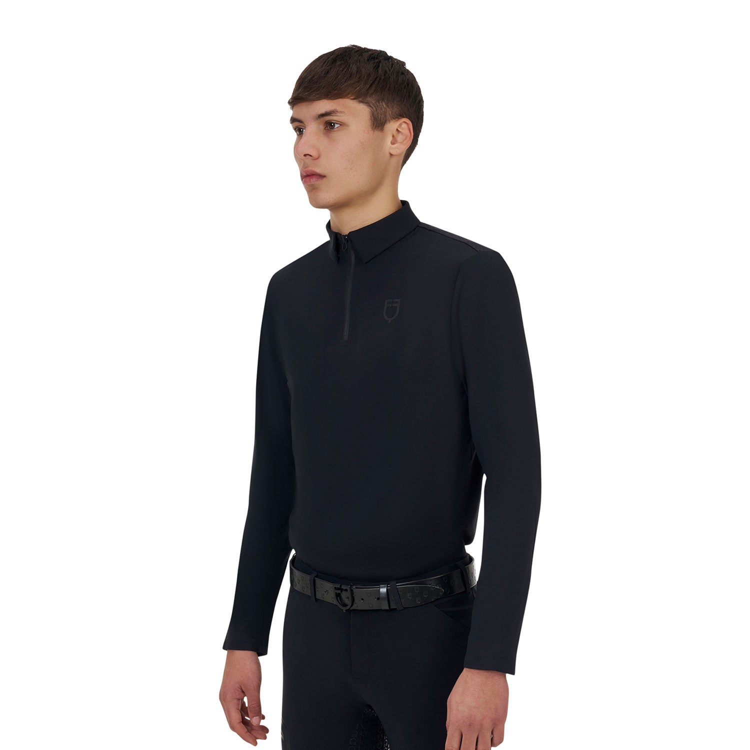 Polo de entrenamiento para hombre Equestro Ridertechnology manga larga y cremallera - Negro