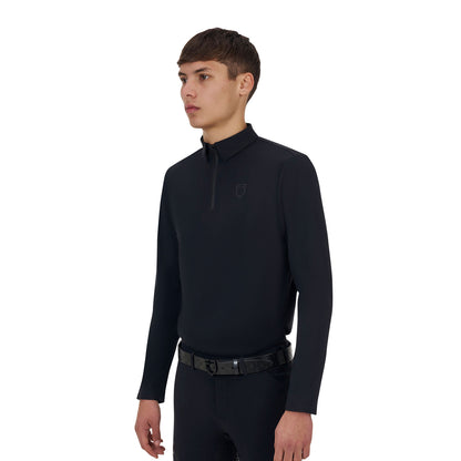 Polo de entrenamiento para hombre Equestro Ridertechnology manga larga y cremallera - Negro