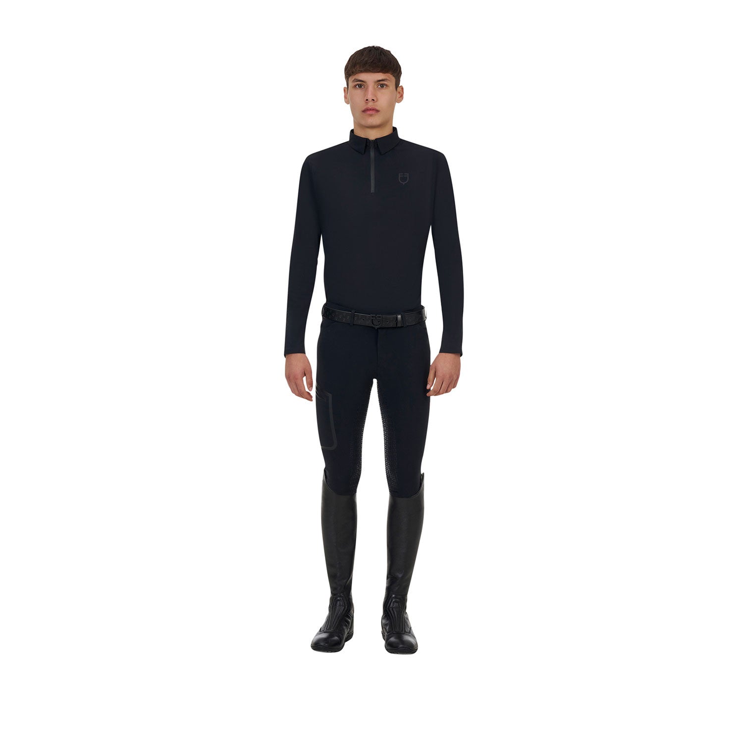 Polo de entrenamiento para hombre Equestro Ridertechnology manga larga y cremallera - Negro