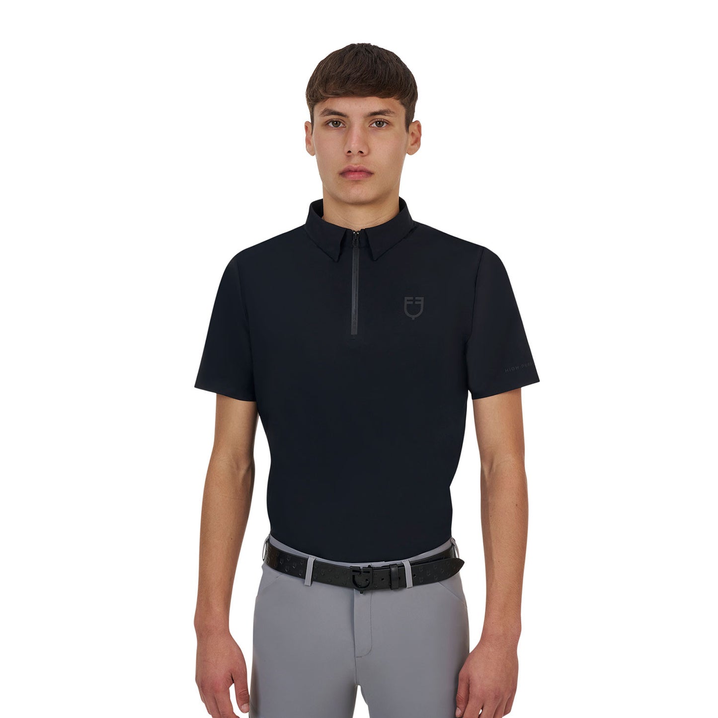 Polo de entrenamiento hombre Equestro Ridertechnology manga corta y cremallera