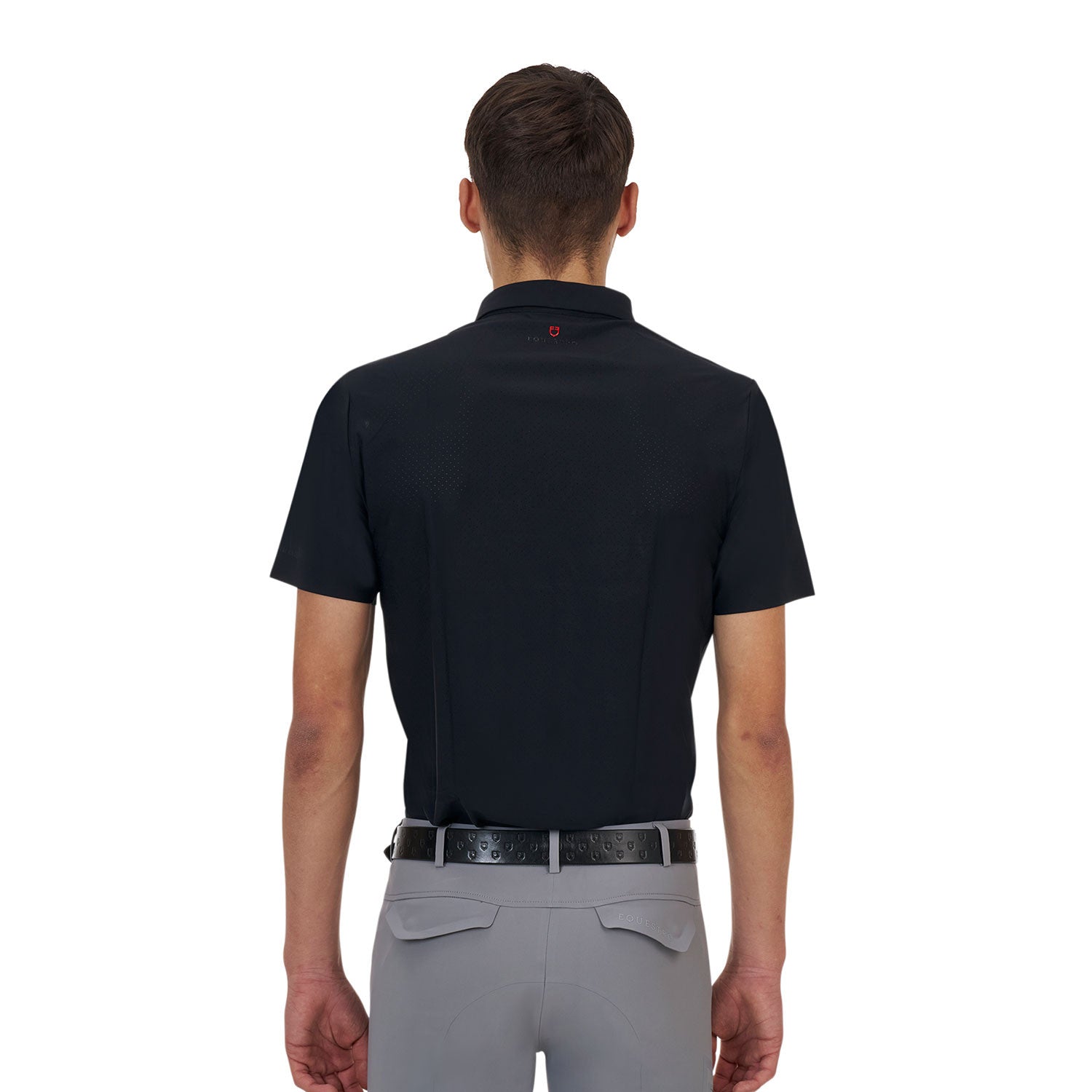 Polo de entrenamiento hombre Equestro Ridertechnology manga corta y cremallera - Negro