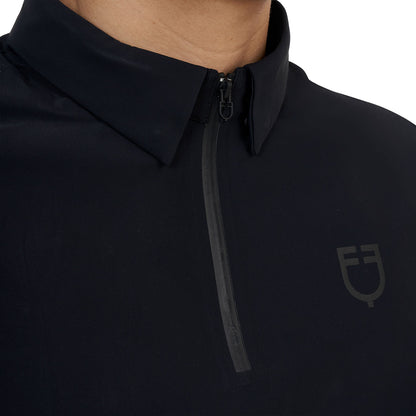 Polo de entrenamiento hombre Equestro Ridertechnology manga corta y cremallera - Negro