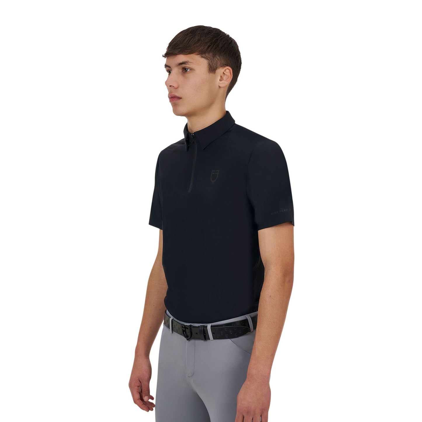 Polo de entrenamiento hombre Equestro Ridertechnology manga corta y cremallera - Negro