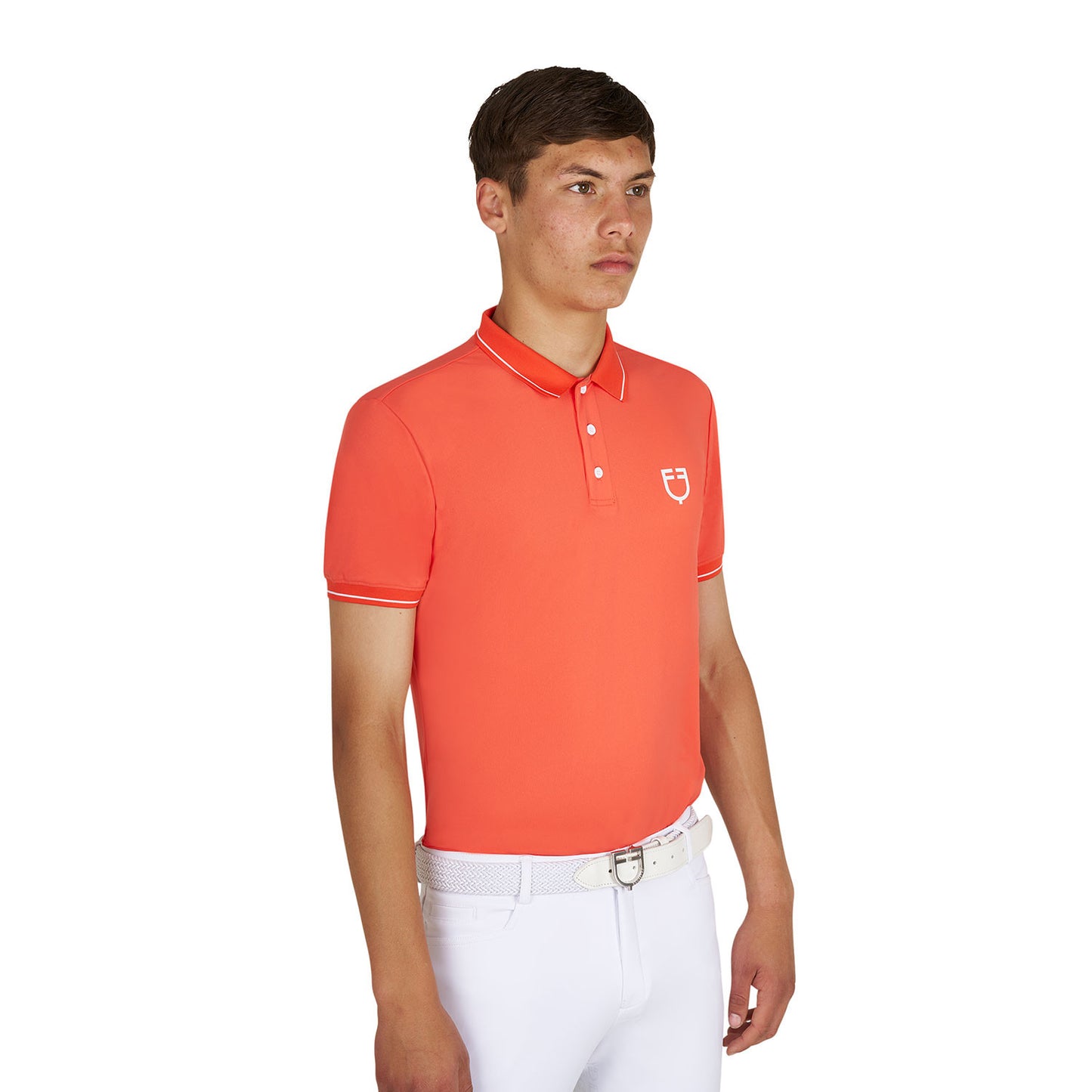 Polo de entrenamiento para hombre con detalles en contraste Equestro - Cherry Tomato (17-1563)/White