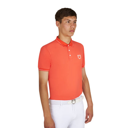 Polo de entrenamiento para hombre con detalles en contraste Equestro - Cherry Tomato (17-1563)/White
