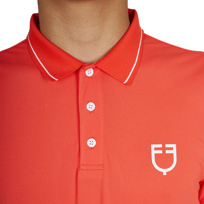 Polo de entrenamiento para hombre con detalles en contraste Equestro - Cherry Tomato (17-1563)/White