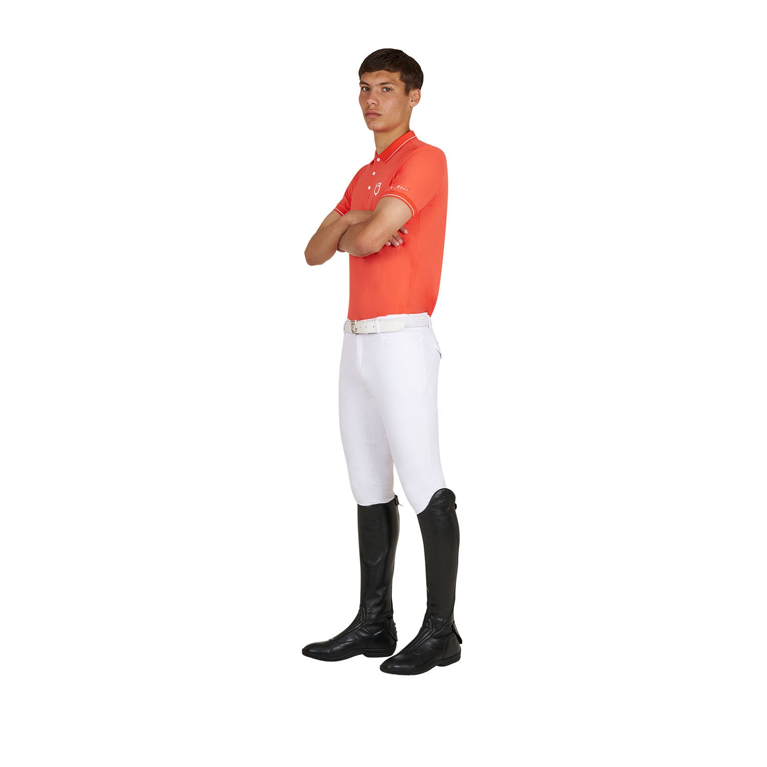 Polo de entrenamiento para hombre con detalles en contraste Equestro - Cherry Tomato (17-1563)/White