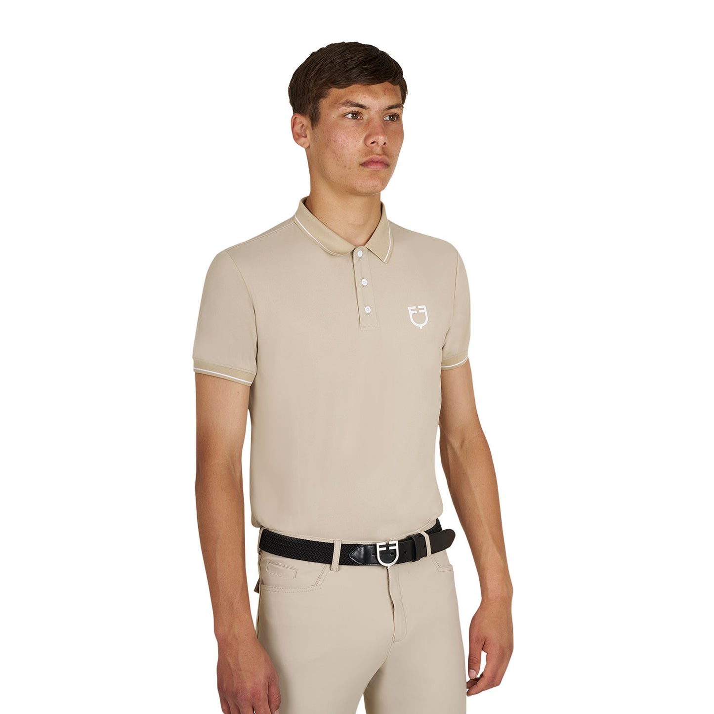 Polo de entrenamiento para hombre con detalles en contraste Equestro - Oxford Tan (15-1306)/White
