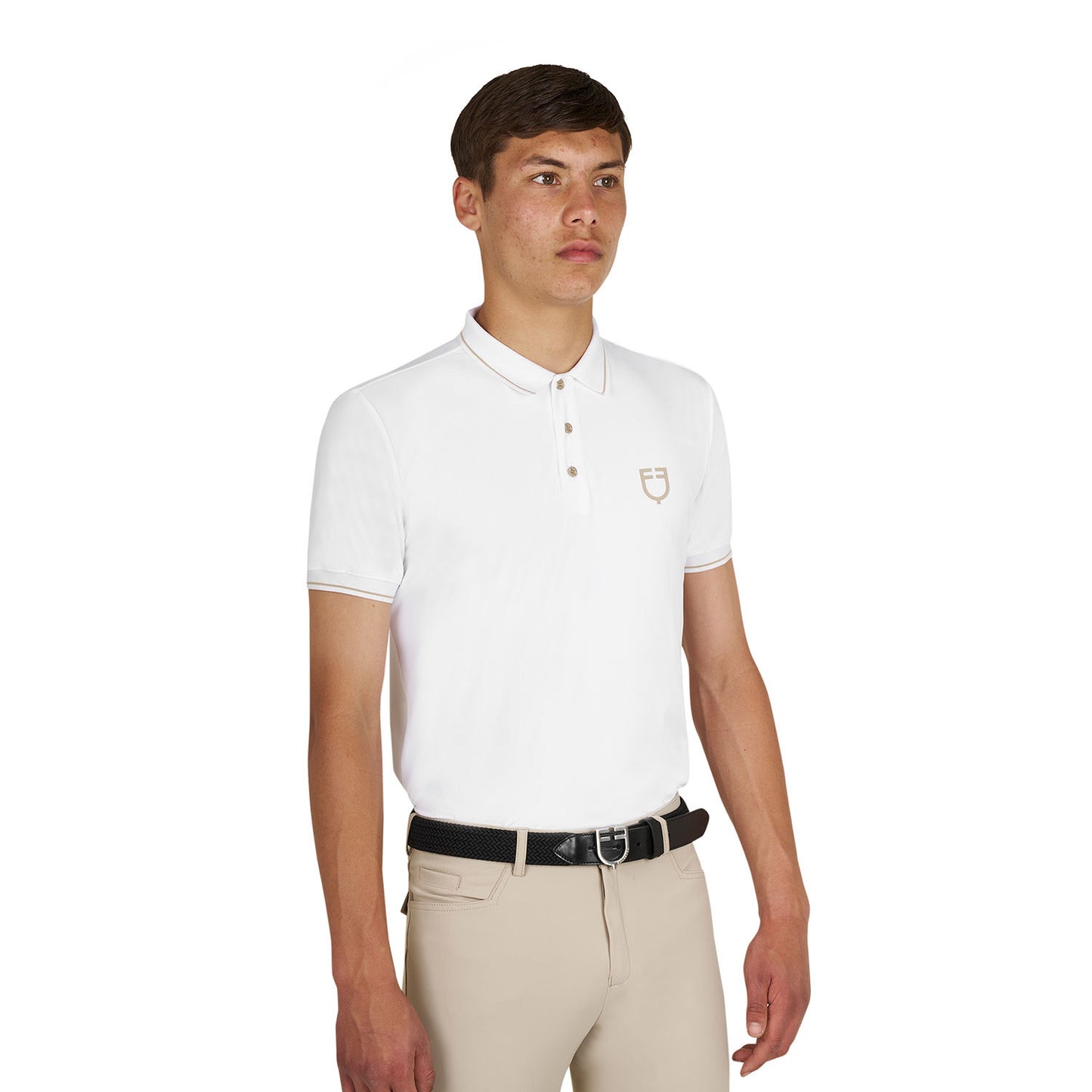 Polo de entrenamiento para hombre con detalles en contraste Equestro - White/Oxford Tan