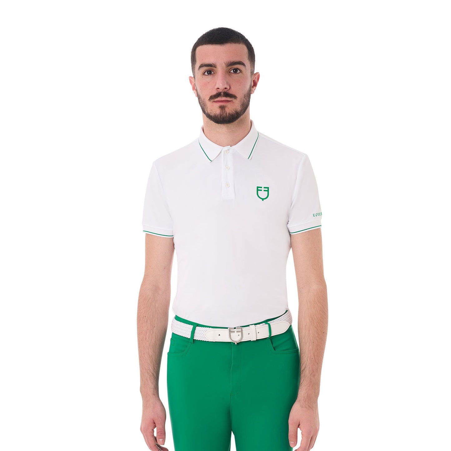 Polo de entrenamiento para hombre con detalles en contraste Equestro - White/Ultramarine Green
