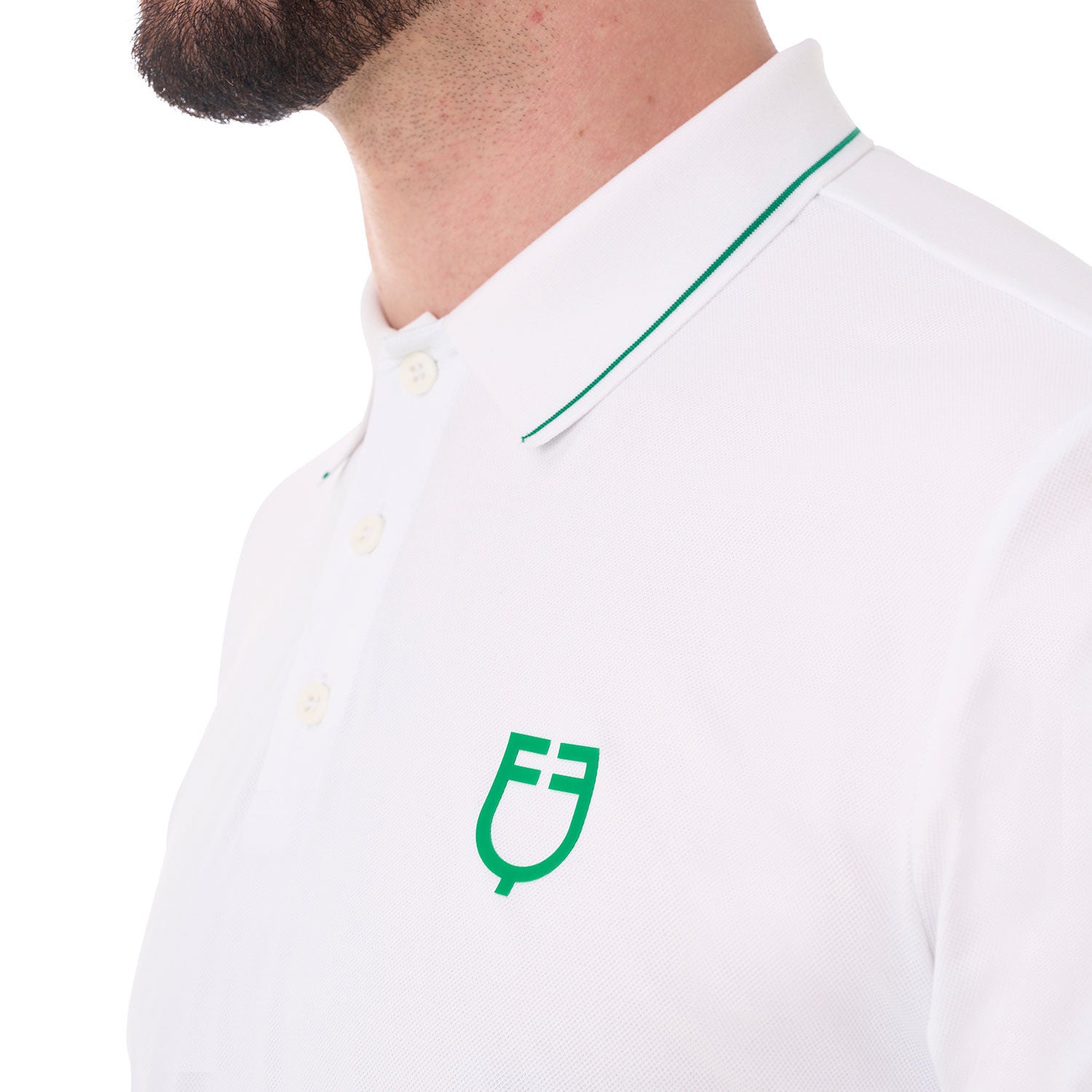Polo de entrenamiento para hombre con detalles en contraste Equestro - White/Ultramarine Green