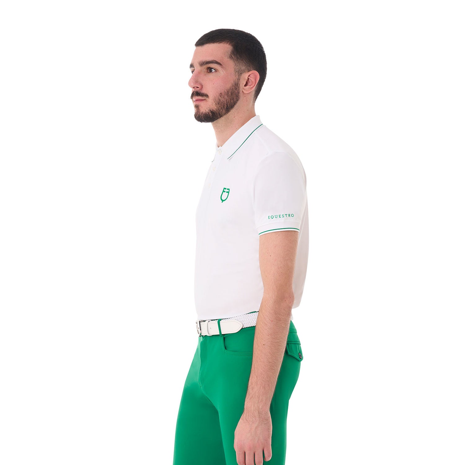 Polo de entrenamiento para hombre con detalles en contraste Equestro - White/Ultramarine Green