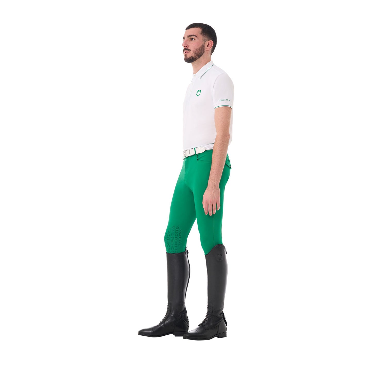 Polo de entrenamiento para hombre con detalles en contraste Equestro - White/Ultramarine Green
