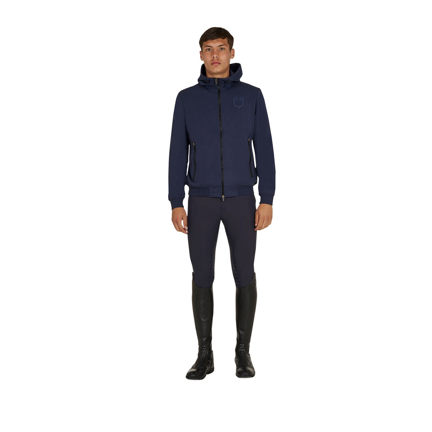 Sudadera de hombre con capucha ajustable y cremallera Equestro - Navy Blazer