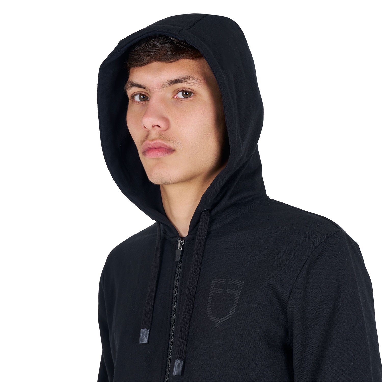 Sudadera de hombre con capucha ajustable y cremallera Equestro - Negro