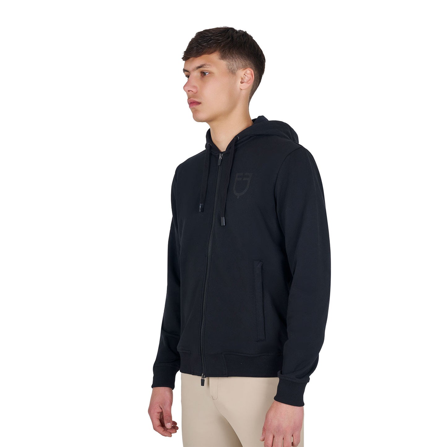 Sudadera de hombre con capucha ajustable y cremallera Equestro - Negro