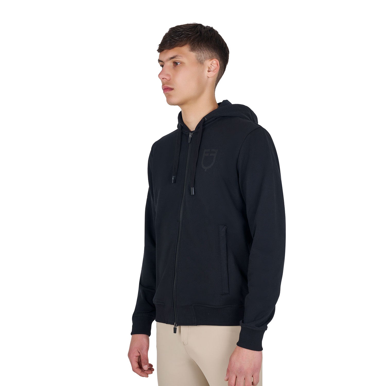 Sudadera de hombre con capucha ajustable y cremallera Equestro - Negro