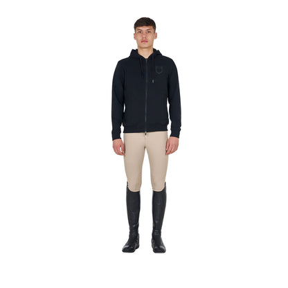 Sudadera de hombre con capucha ajustable y cremallera Equestro - Negro