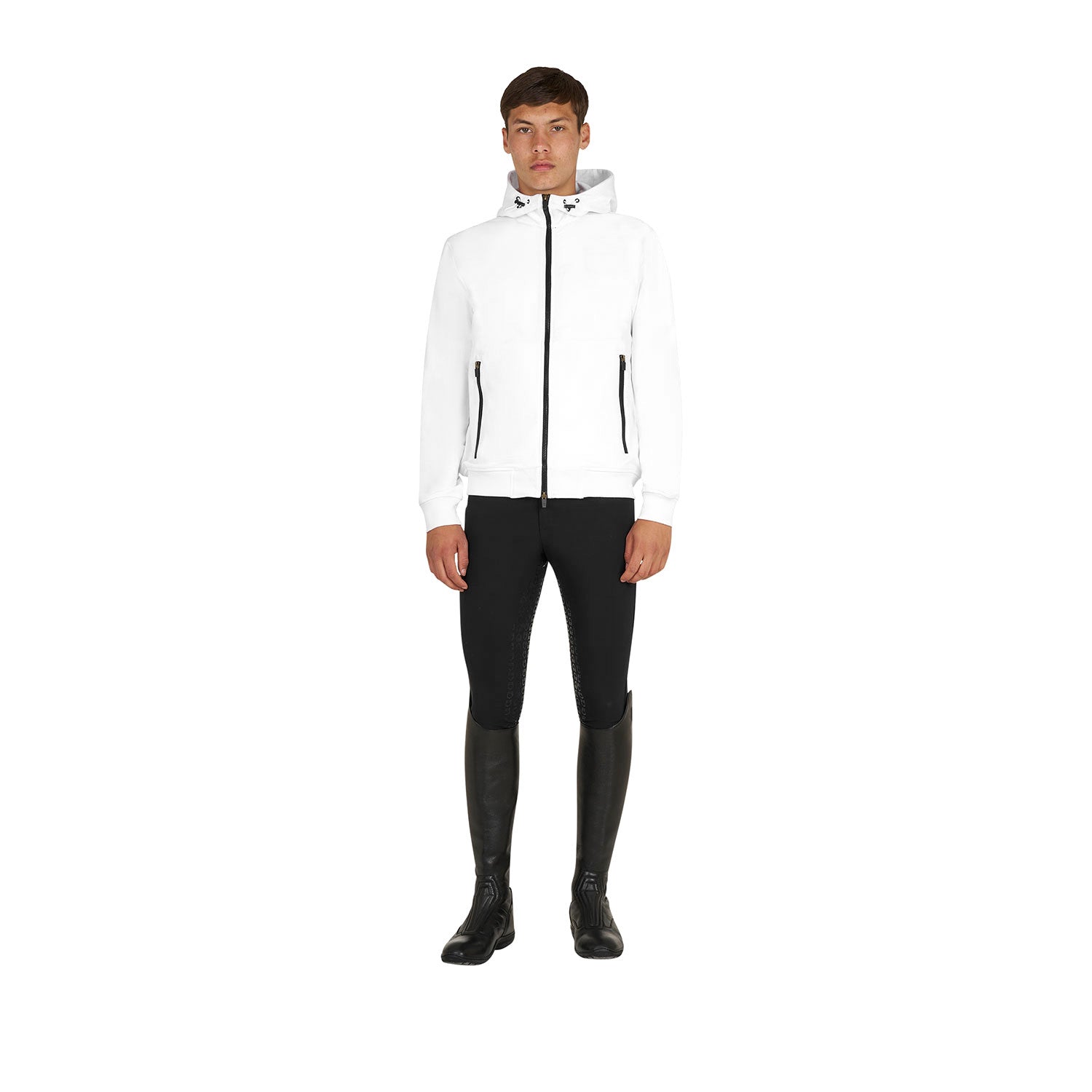 Sudadera de hombre con capucha ajustable y cremallera Equestro - Blanco