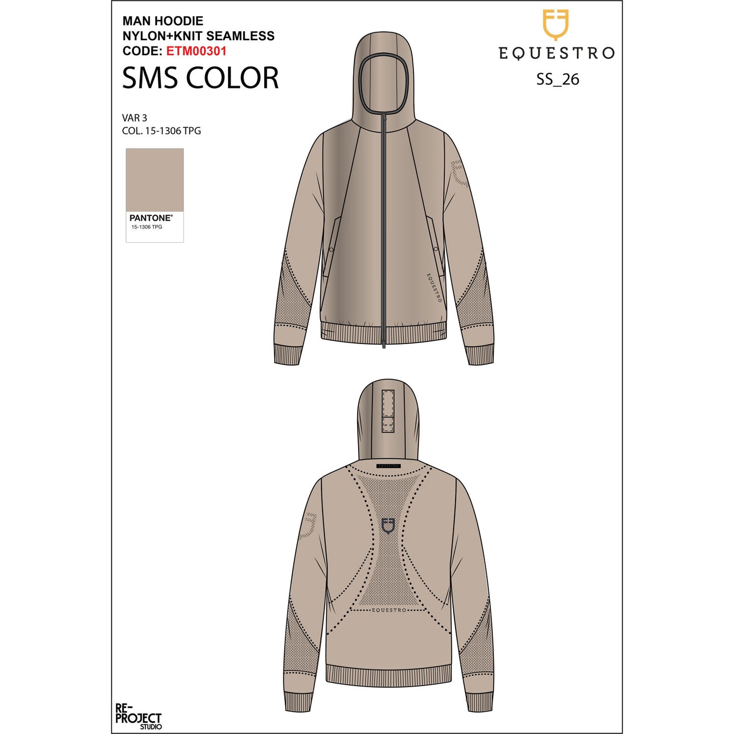 Sudadera técnica de hombre con capucha e inserciones de micromalla Equestro - Oxford Tan