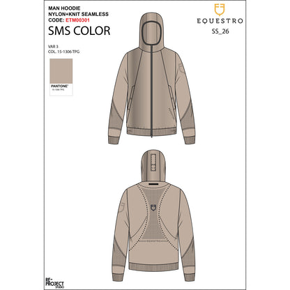 Sudadera técnica de hombre con capucha e inserciones de micromalla Equestro - Oxford Tan
