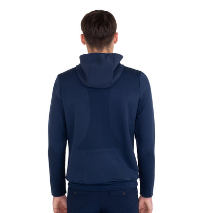 Sudadera técnica de hombre con capucha e inserciones de micromalla Equestro - Navy Blazer