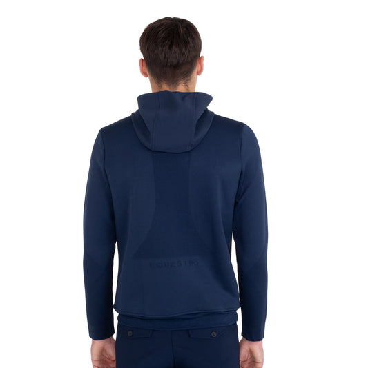 Sudadera técnica de hombre con capucha e inserciones de micromalla Equestro - Navy Blazer
