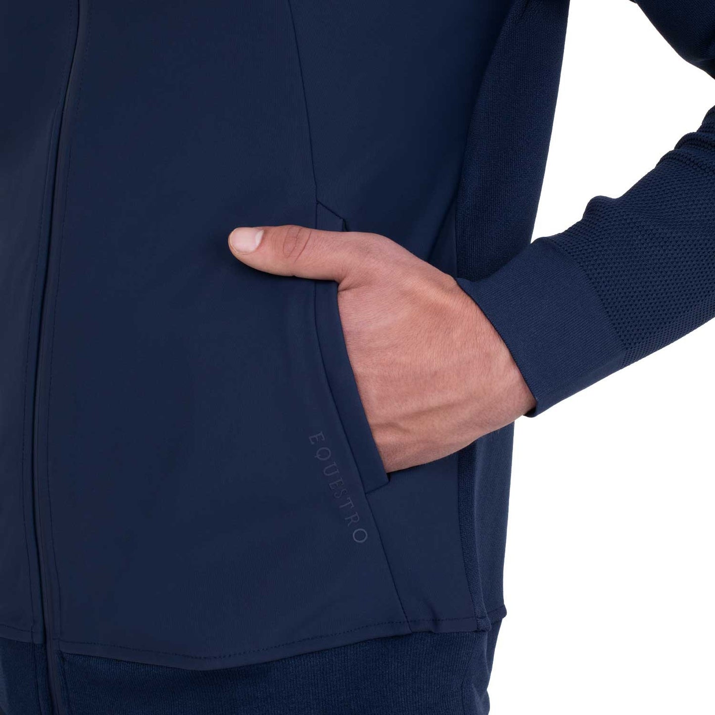Sudadera técnica de hombre con capucha e inserciones de micromalla Equestro - Navy Blazer