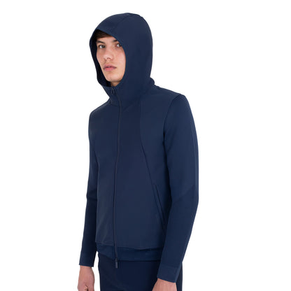 Sudadera técnica de hombre con capucha e inserciones de micromalla Equestro - Navy Blazer