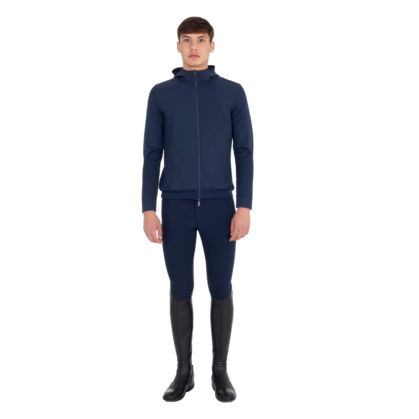 Sudadera técnica de hombre con capucha e inserciones de micromalla Equestro - Navy Blazer