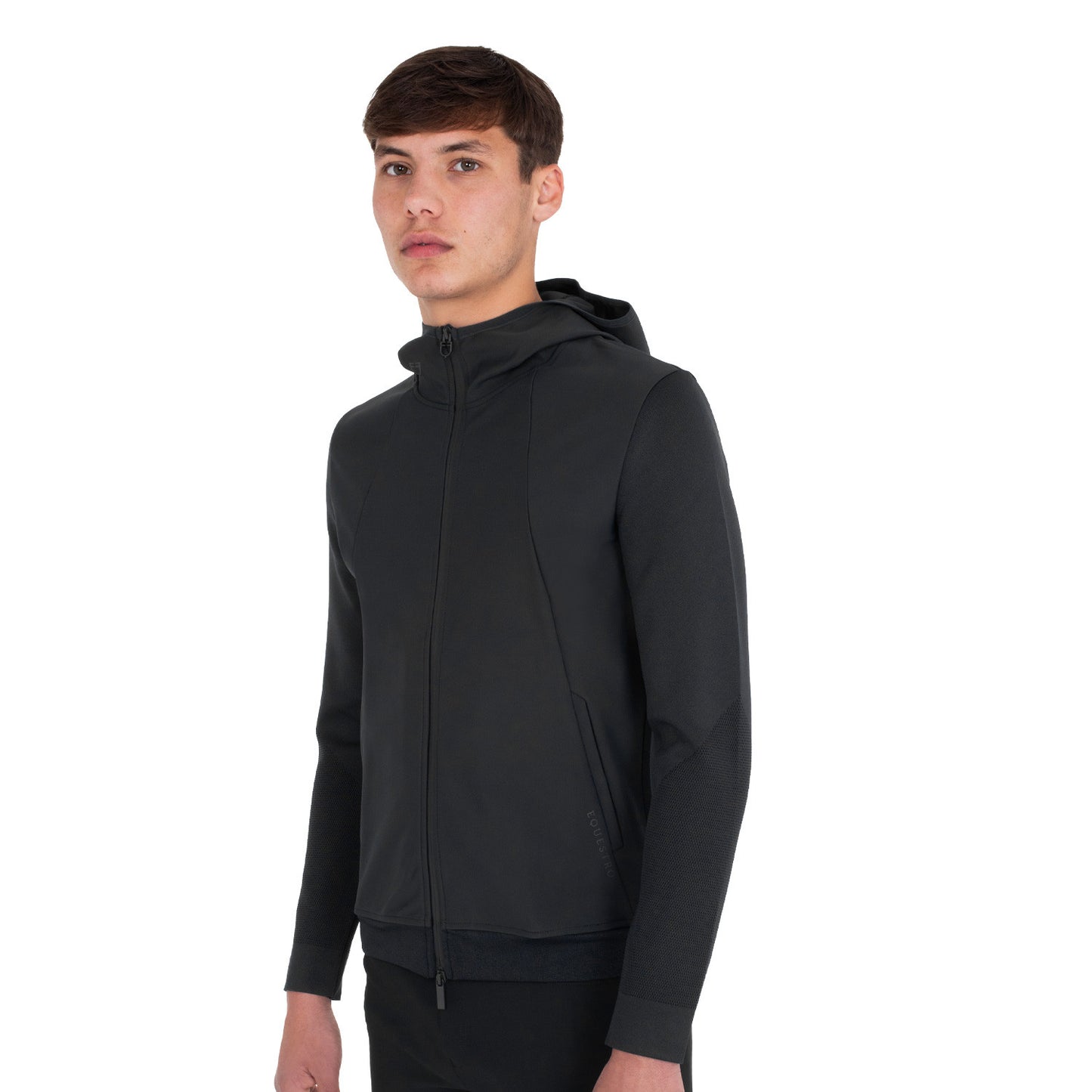 Sudadera técnica de hombre con capucha e inserciones de micromalla Equestro - Negro
