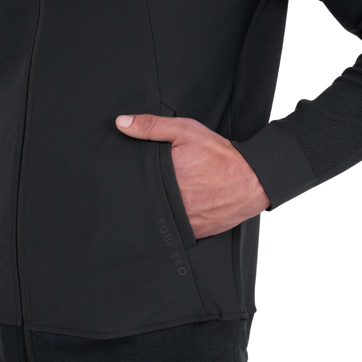Sudadera técnica de hombre con capucha e inserciones de micromalla Equestro - Negro