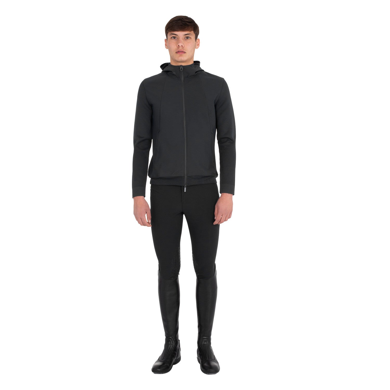 Sudadera técnica de hombre con capucha e inserciones de micromalla Equestro - Negro