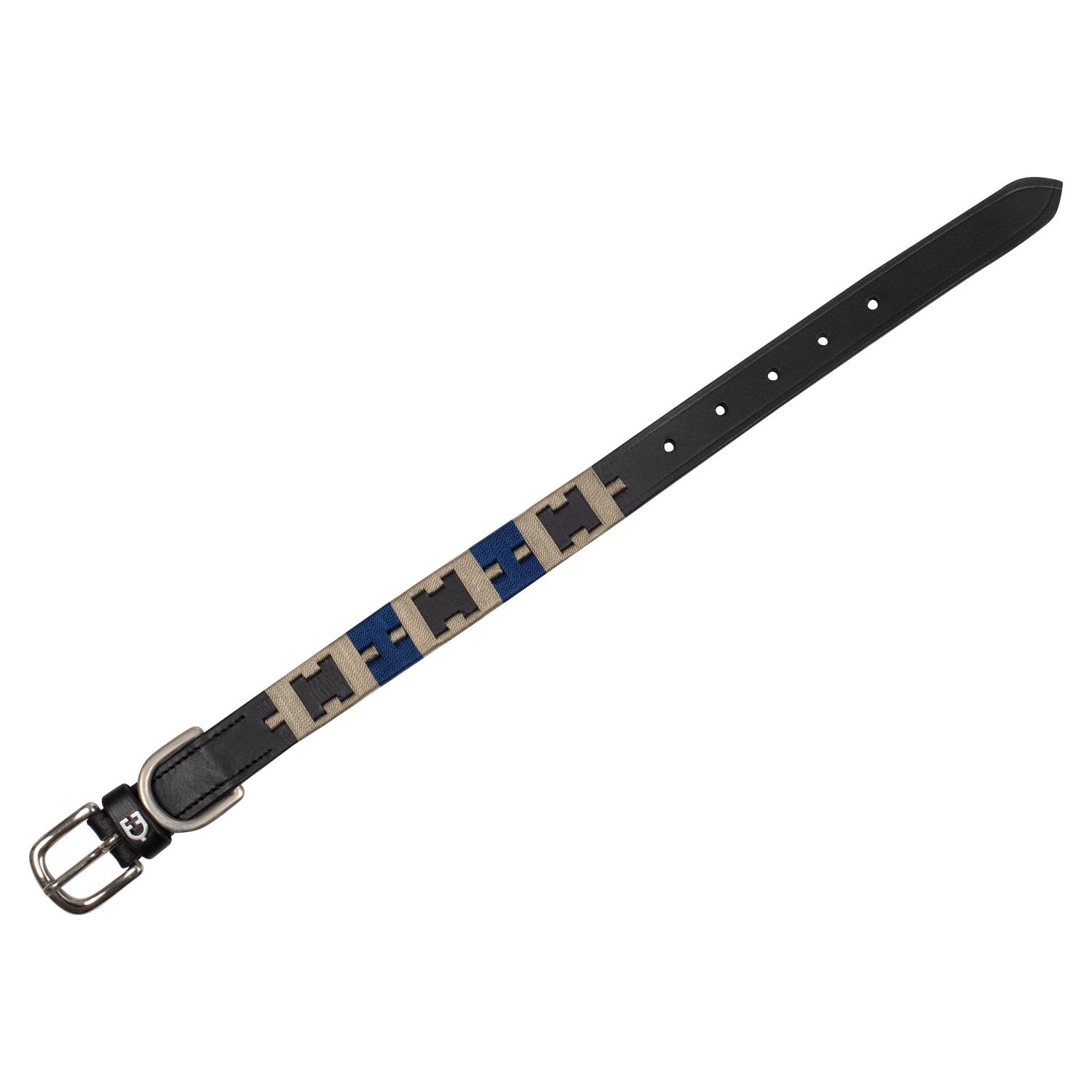 Collar de perro de cuero con motivo geométrico Equestro - Negro
