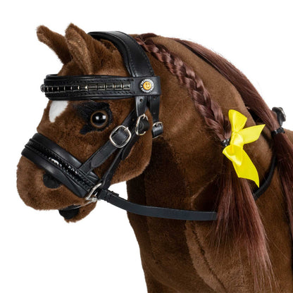 Brida para caballo de juguete cuero y clincher plateado Equestro - Negro