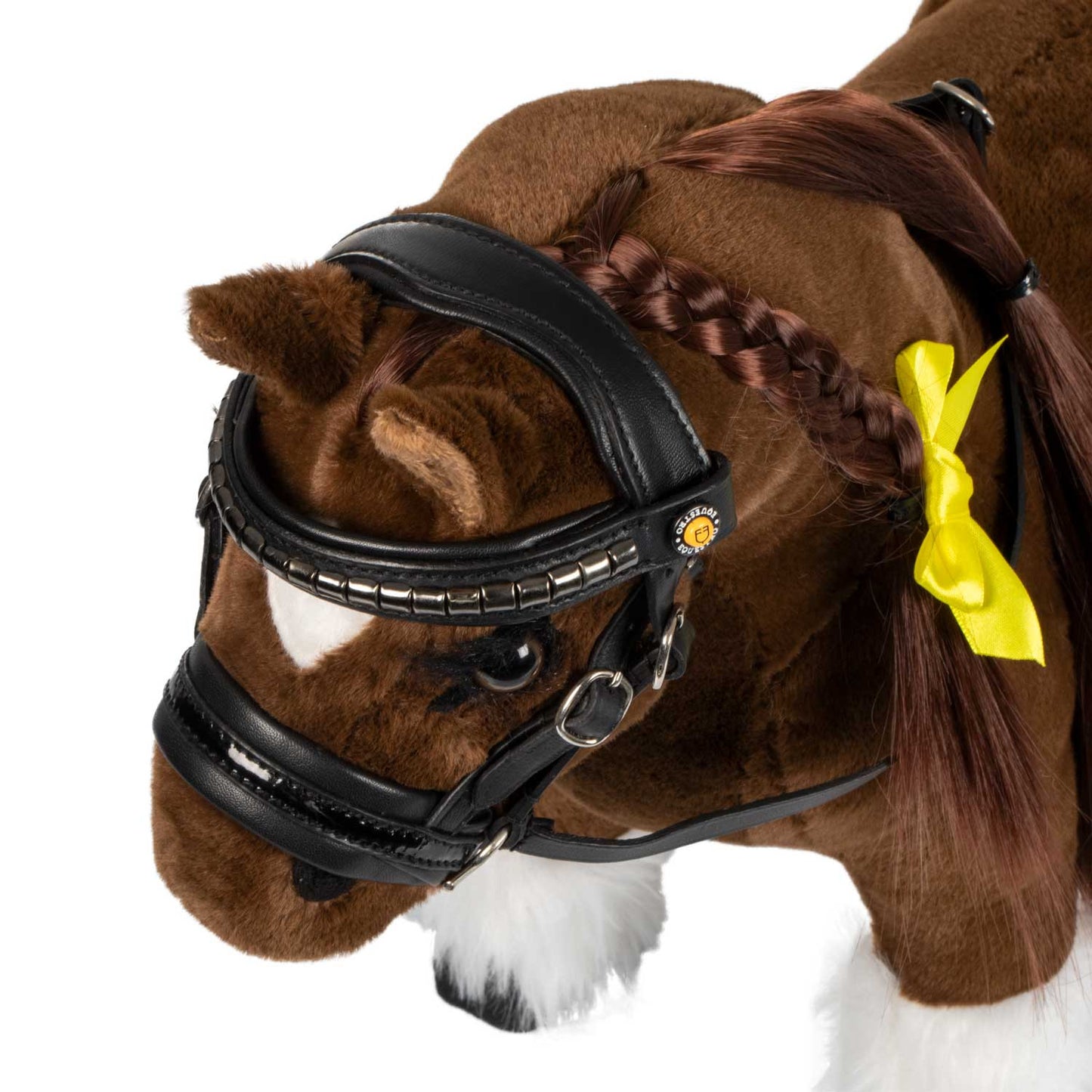 Brida para caballo de juguete cuero y clincher plateado Equestro - Negro