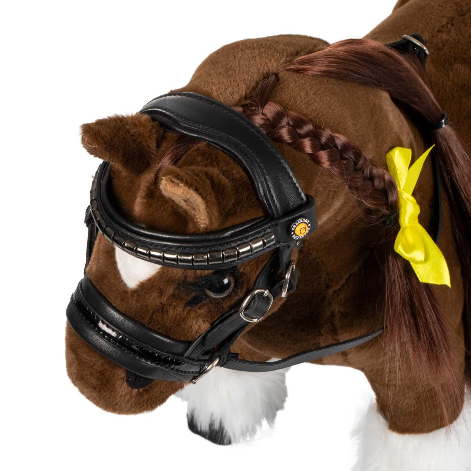 Brida para caballo de juguete cuero y clincher plateado Equestro - Negro