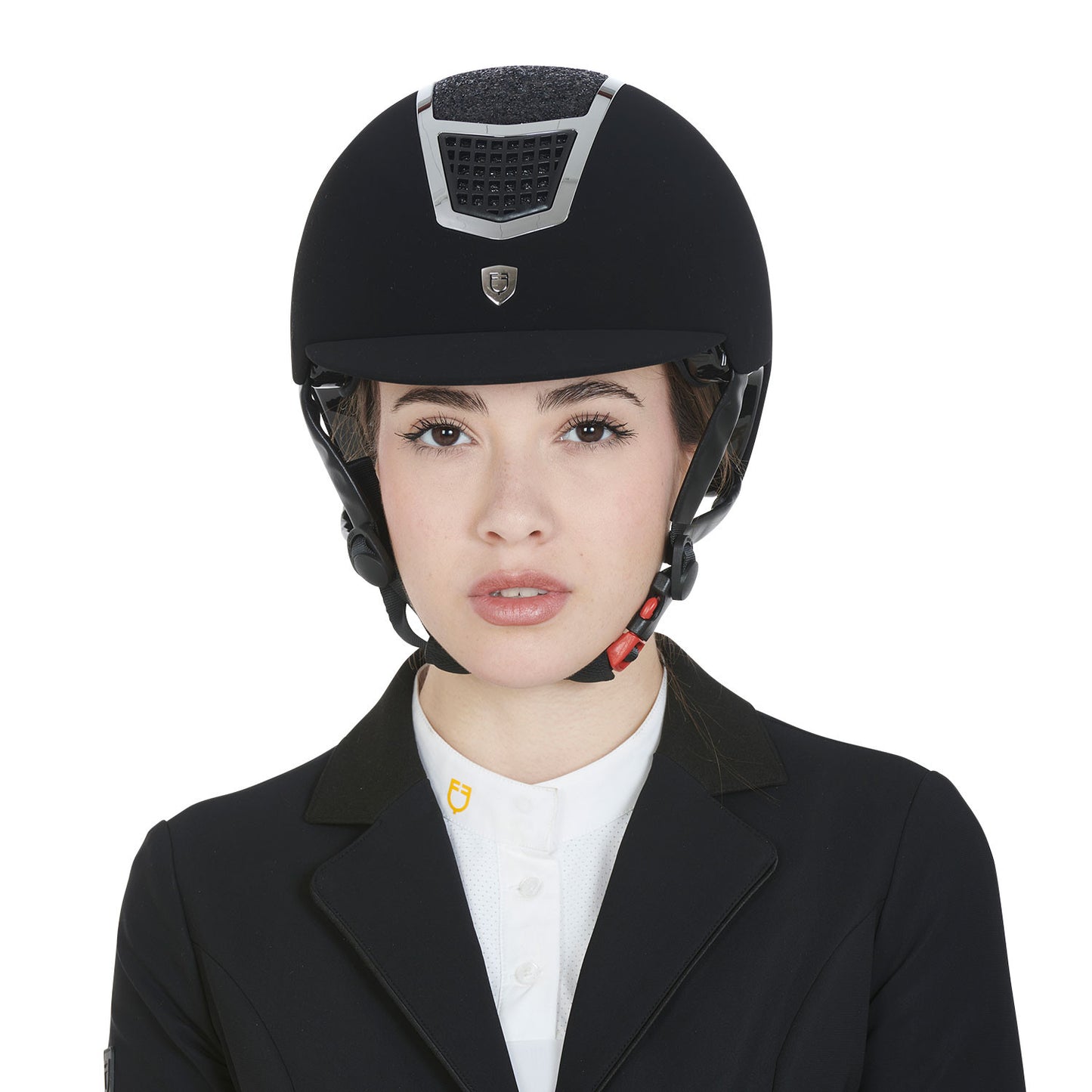 Gorra ultraligera de terciopelo con strass Equestro - Black/Silver