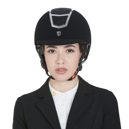 Gorra ultraligera de terciopelo con strass Equestro - Black/Silver